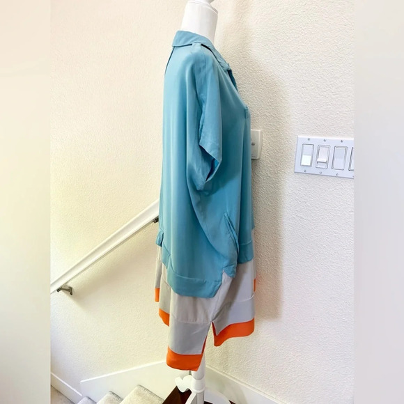 Diane Von Furstenberg Tricolor Short Sleeve Oversized Shirt Dress size P silk - Picture 4 of 8